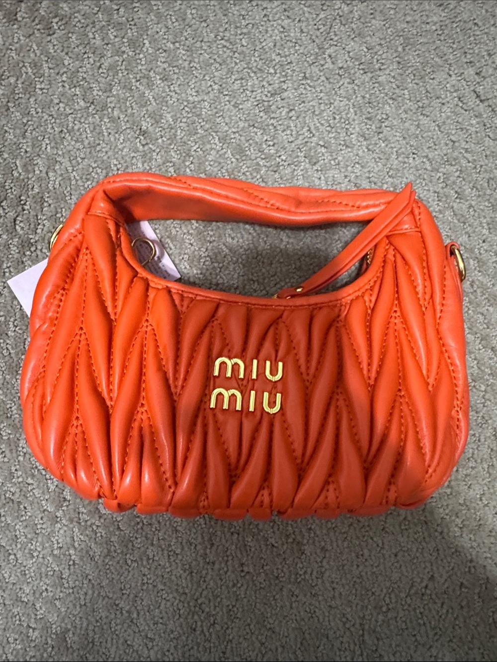 Miu Miu Orange Quilted Mini Shoulder Bag